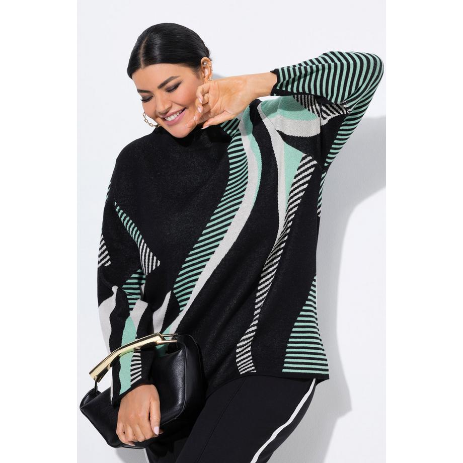 Ulla Popken Jacquardstrick Stehkragen Langarm Pullover  