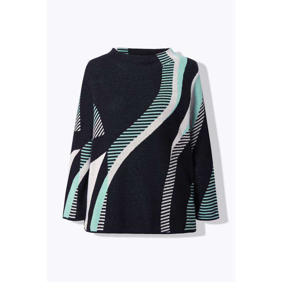 Ulla Popken Jacquardstrick Stehkragen Langarm Pullover  