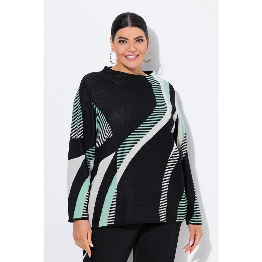 Ulla Popken Jacquardstrick Stehkragen Langarm Pullover  