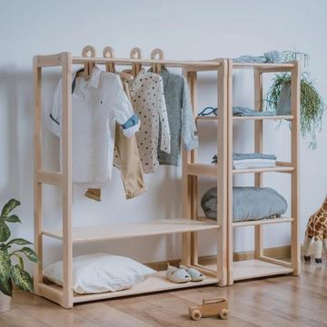 Montessori-Atmosphäre, Kinderzimmer, Set Montessori - Garderobe für Kinder in Naturfarbe