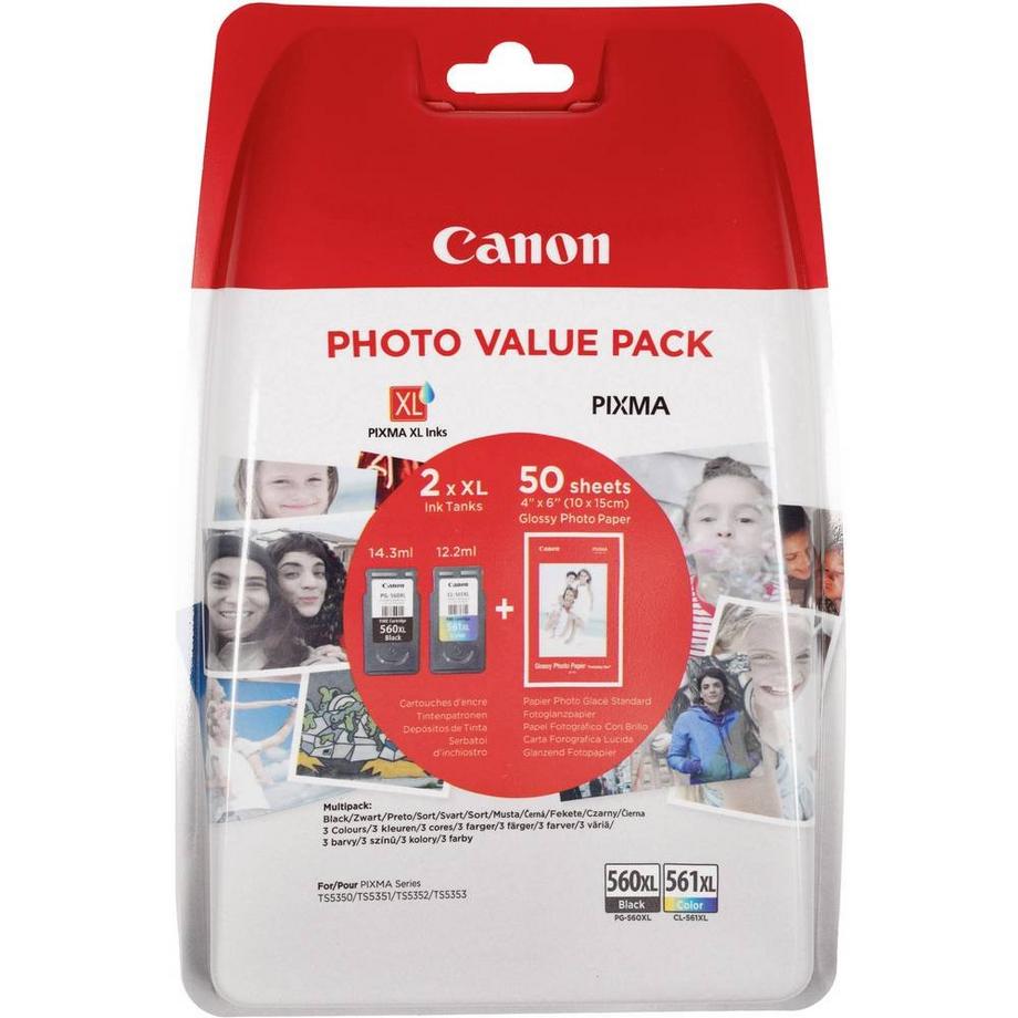 Canon  Tintenpatronen Photo Value Pack PG-560 CLI-561 3-farbig 3713C006 mit Fotopapier 