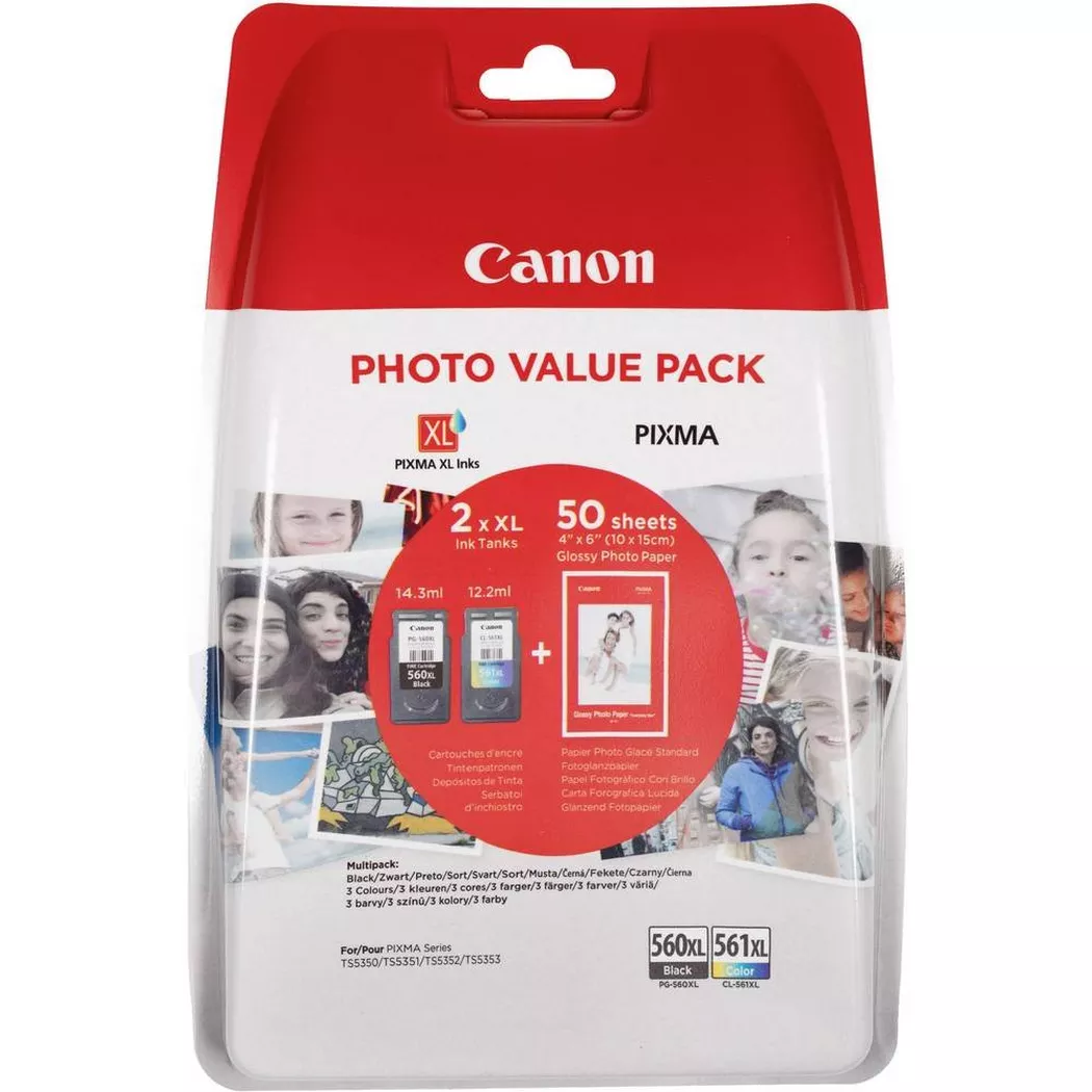 Canon – Tintenpatronen Photo Value Pack PG-560 CLI-561 3-farbig 3713C006 mit Fotopapier, One Size, Multicolor