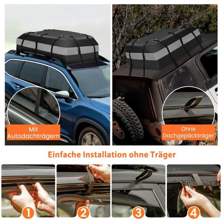 Northio Box da tetto per auto da 420 litri con serratura a combinazione e 6 ganci per porte e tappetino antiscivolo Box da tetto impermeabile grigio  