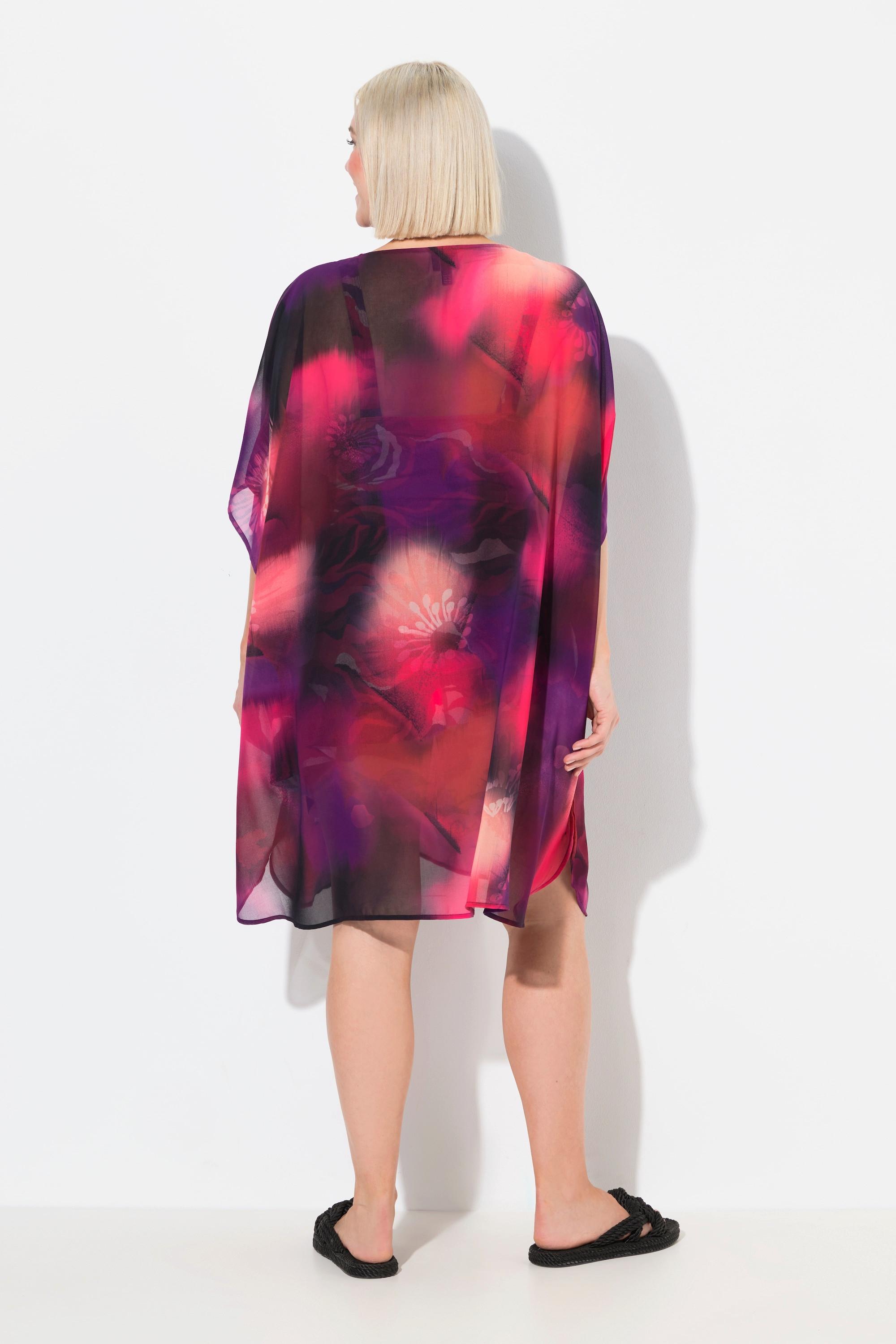 Ulla Popken Chiffon Oversized V-Ausschnitt Halbarm Tunika  