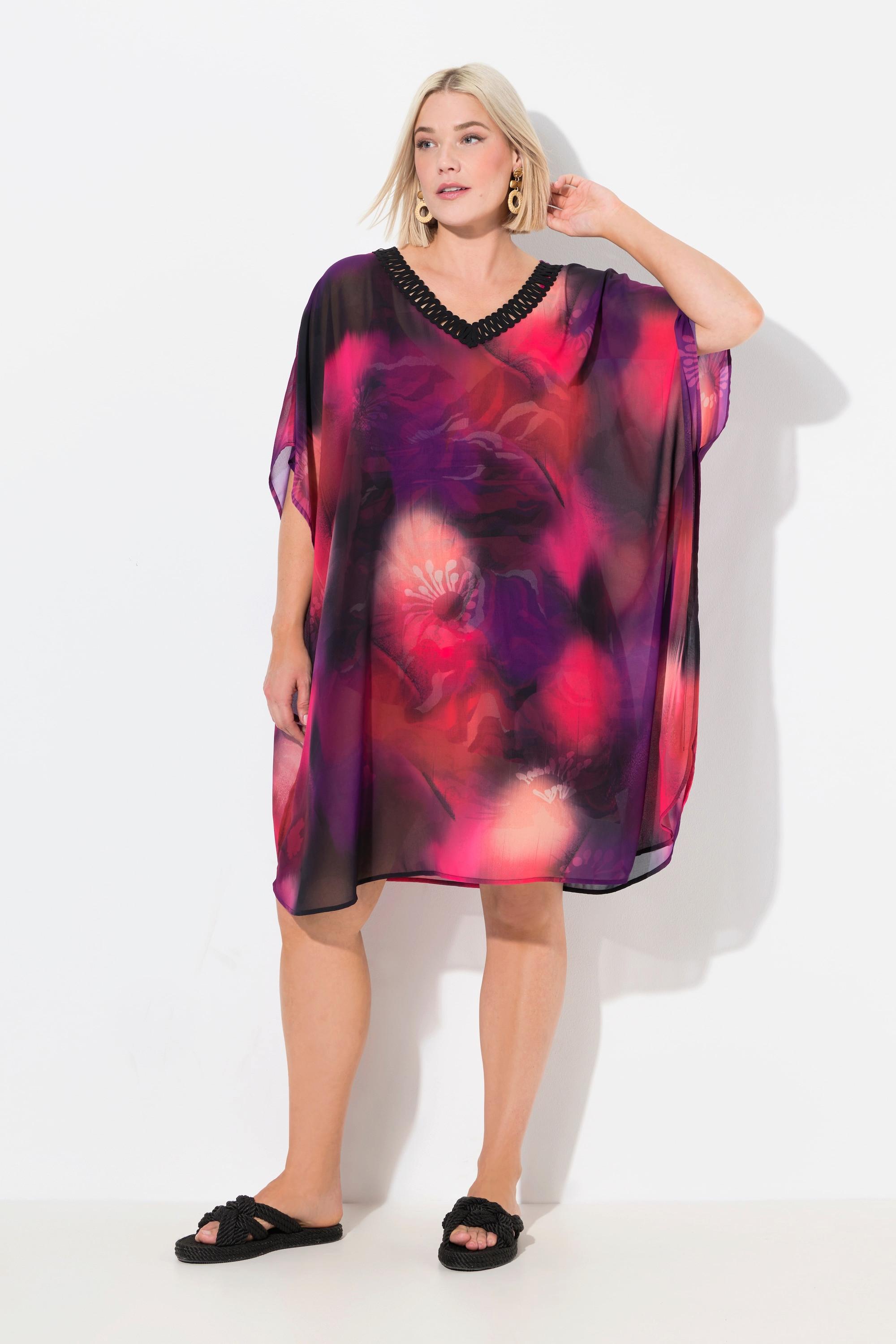 Ulla Popken Chiffon Oversized V-Ausschnitt Halbarm Tunika  