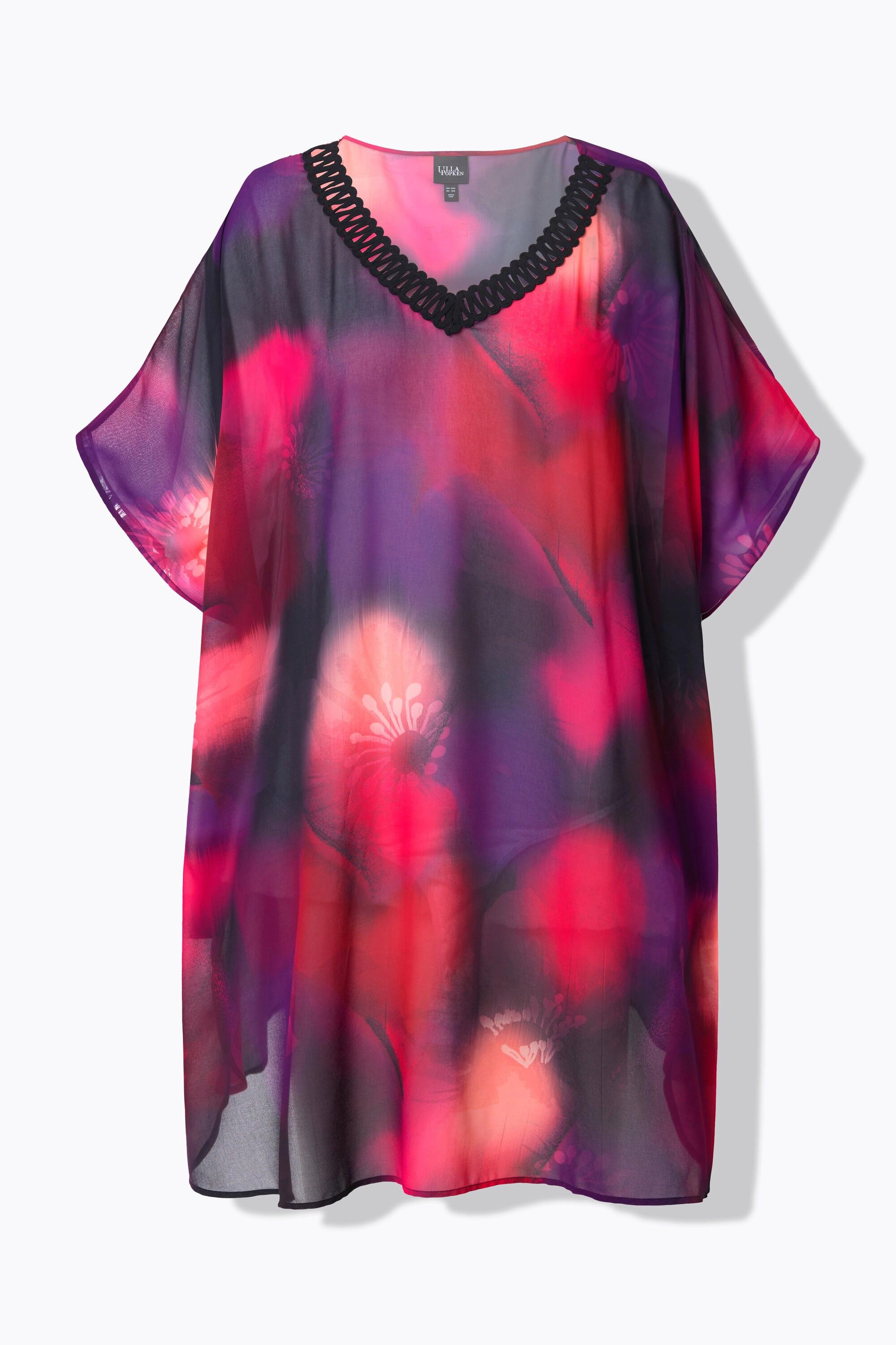 Ulla Popken Chiffon Oversized V-Ausschnitt Halbarm Tunika  