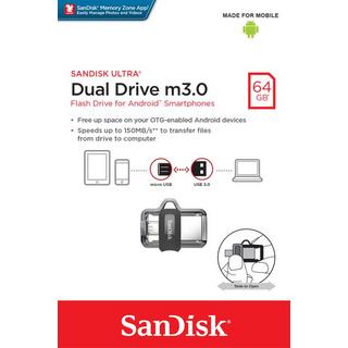 SanDisk  SanDisk Ultra Dual m3.0 unità flash USB 64 GB USB Type-A / Micro-USB 3.2 Gen 1 (3.1 Gen 1) Nero, Argento, Trasparente 