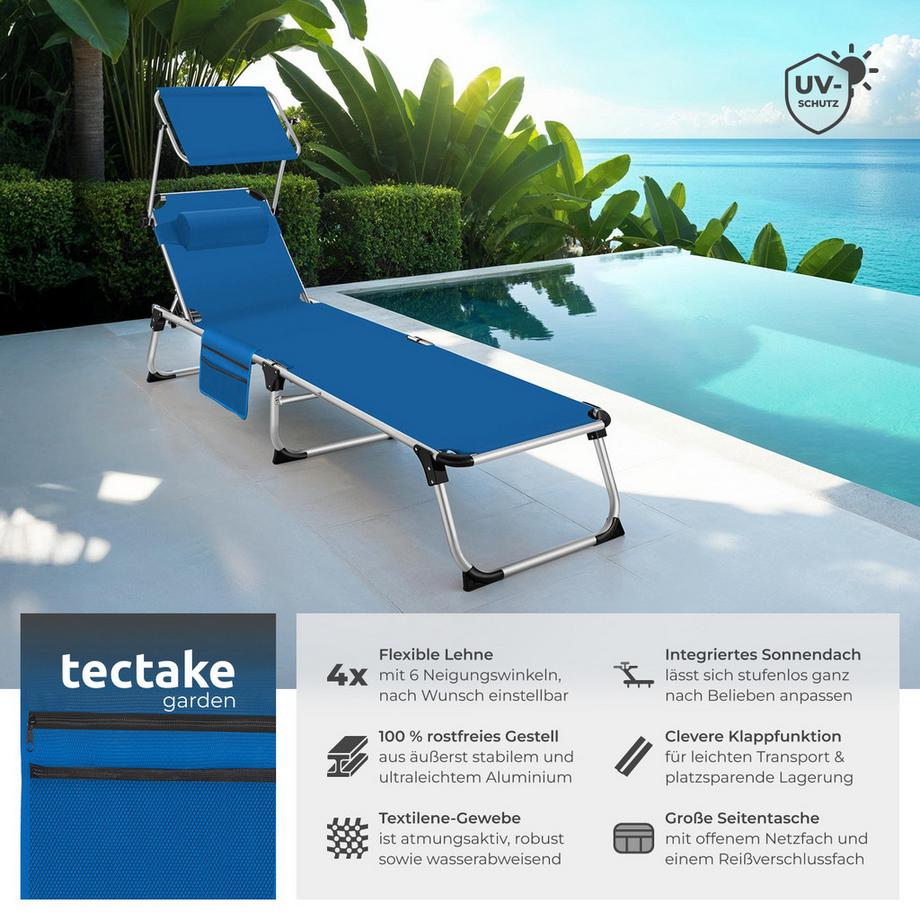 Tectake Lettino da sole Aurelie Pieghevole, con cuscino  