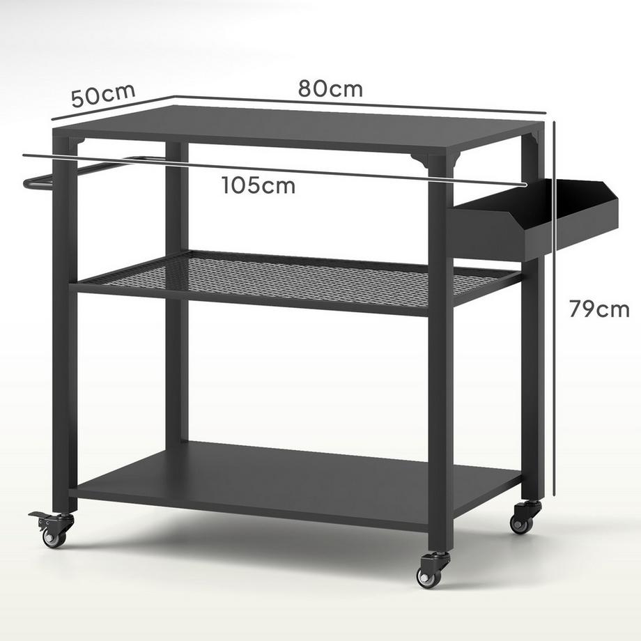 Northio Carrello per griglia Carrello da portata a 3 livelli con ripiani del piano di lavoro ruote, tavolo per barbecue in acciaio inossidabile, tavolino per griglia, carrello per esterni, griglia a carbone per giardino, terrazza, 105x50x79 cm nero Aosom  