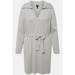 Ulla Popken Robe en maille Ceinture Col chemise Encolure en V Manches longues  