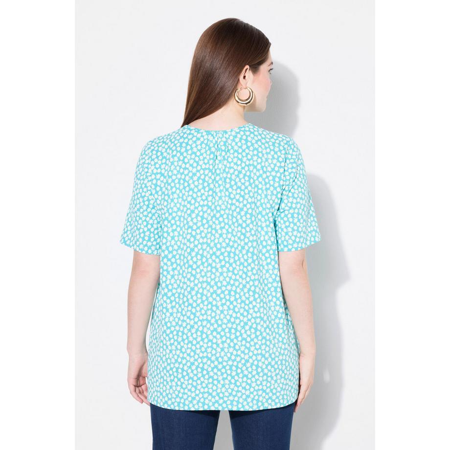 Ulla Popken T-Shirt A-Ligne Plis Fantaisie Col V Manches Courtes  