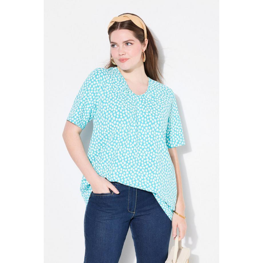 Ulla Popken T-Shirt A-Ligne Plis Fantaisie Col V Manches Courtes  