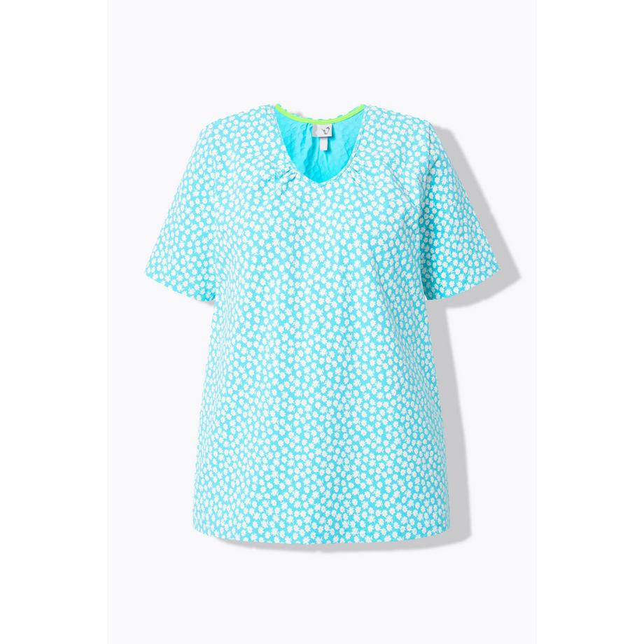 Ulla Popken T-Shirt A-Ligne Plis Fantaisie Col V Manches Courtes  