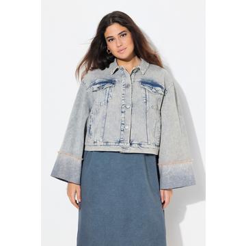 Giacca di denim elasticizzato con collo da camicia e maniche lunghe