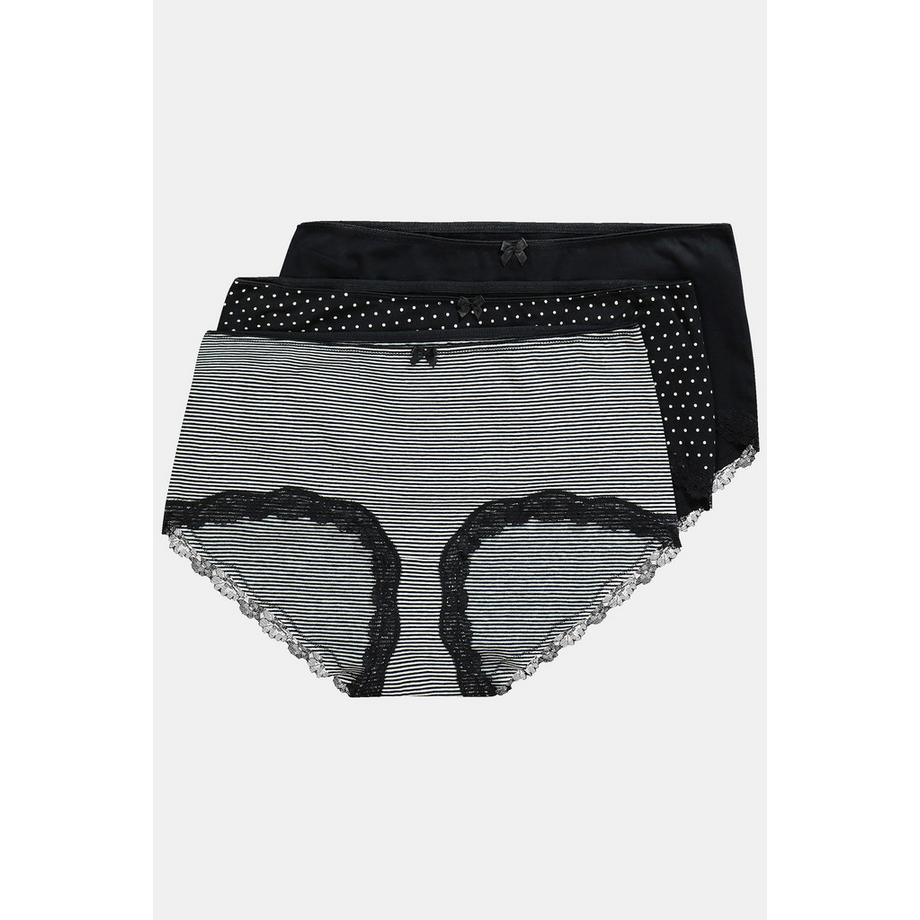 Ulla Popken Lot de 3 culottes hipster rayures pois uni  