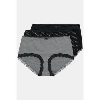 Ulla Popken Hipster Confezione da 3 Righe Pois Tinta Unita  