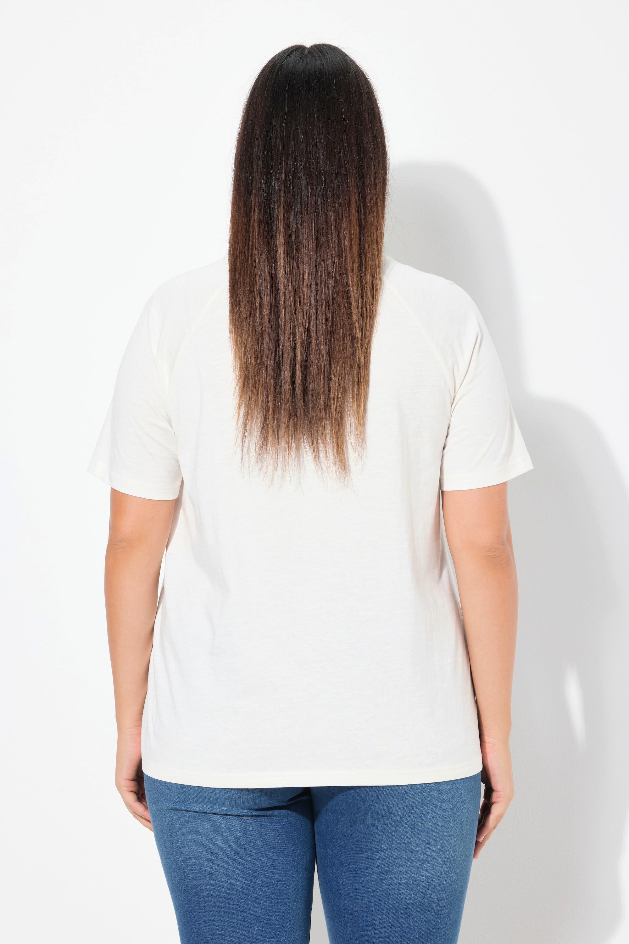 Ulla Popken T-shirt Classique Brodé Col V Manches Courtes Chauve-souris  