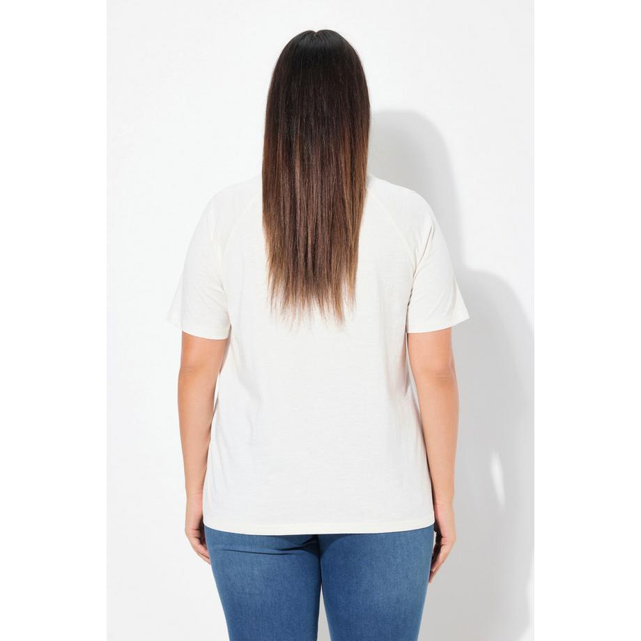 Ulla Popken Classic Besticktes V-Ausschnitt Flügel-Halbarm T-Shirt  