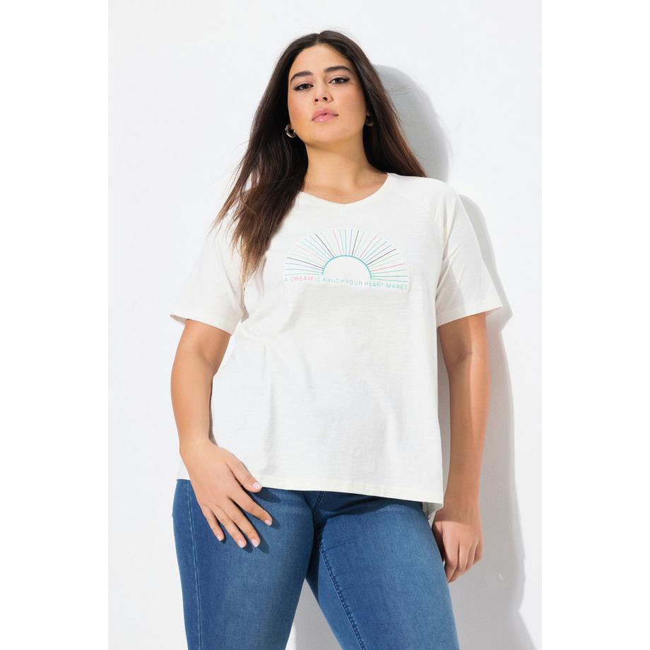 Ulla Popken Classic Besticktes V-Ausschnitt Flügel-Halbarm T-Shirt  