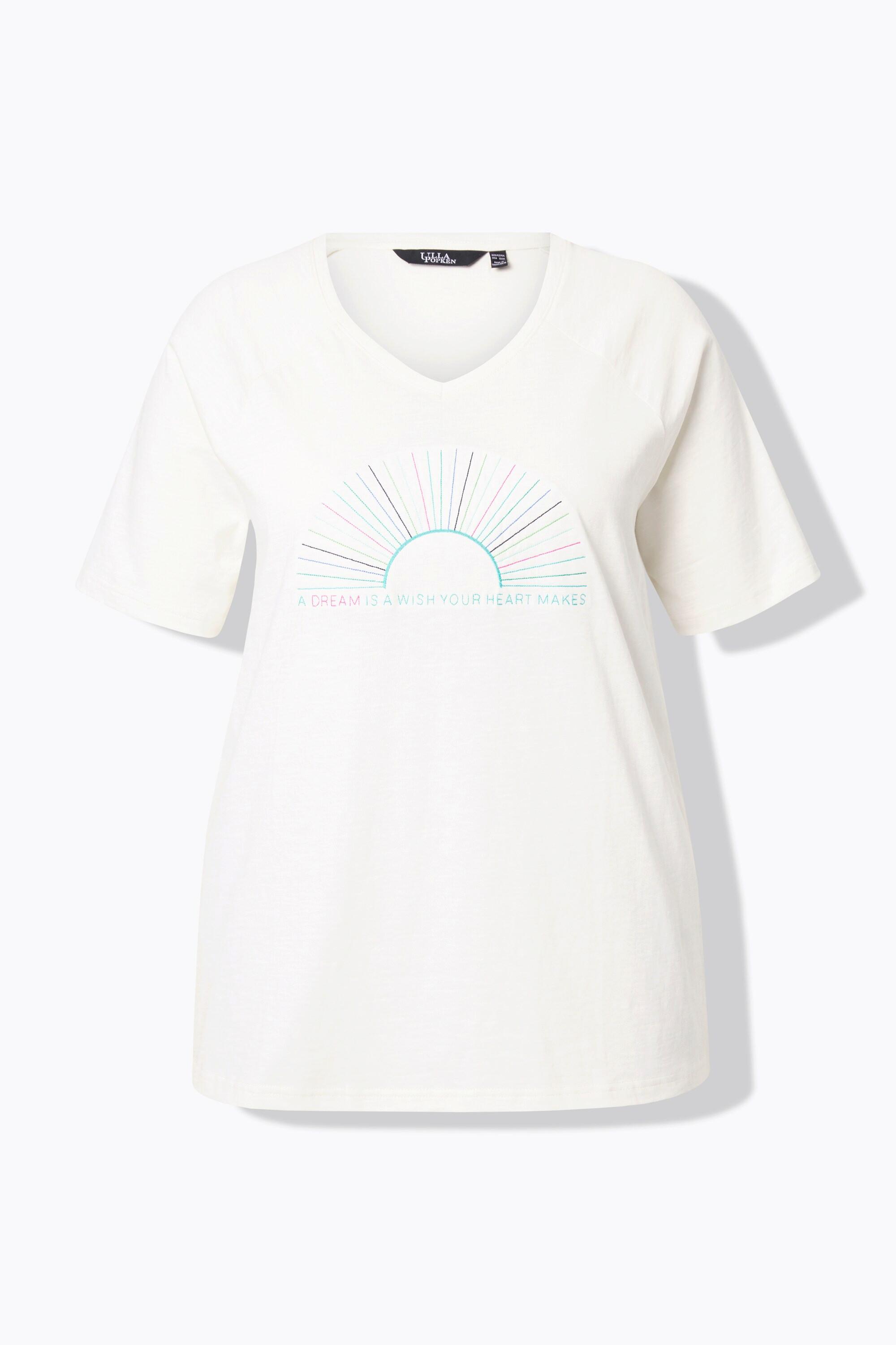 Ulla Popken T-shirt Classique Brodé Col V Manches Courtes Chauve-souris  