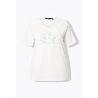 Ulla Popken T-shirt Classique Brodé Col V Manches Courtes Chauve-souris  