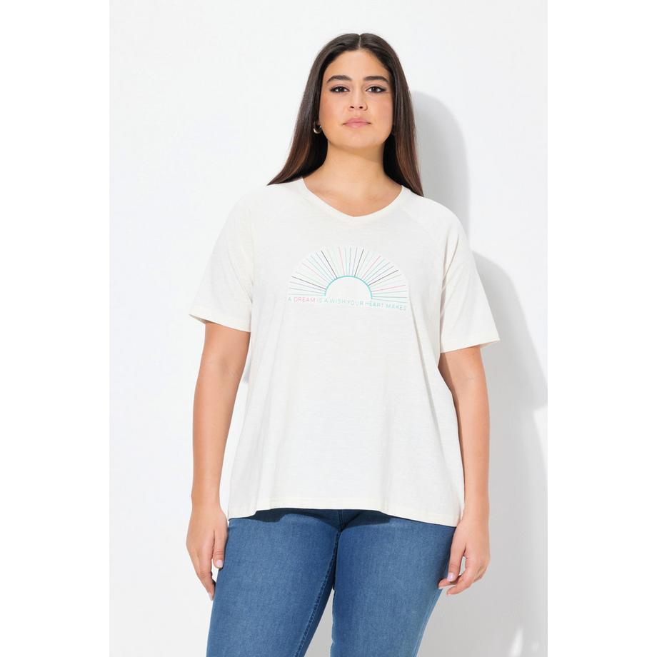 Ulla Popken Classic Besticktes V-Ausschnitt Flügel-Halbarm T-Shirt  