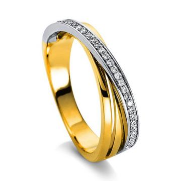 Bague d'alliance 750/18K or jaune/or blanc diamant 0.16ct.