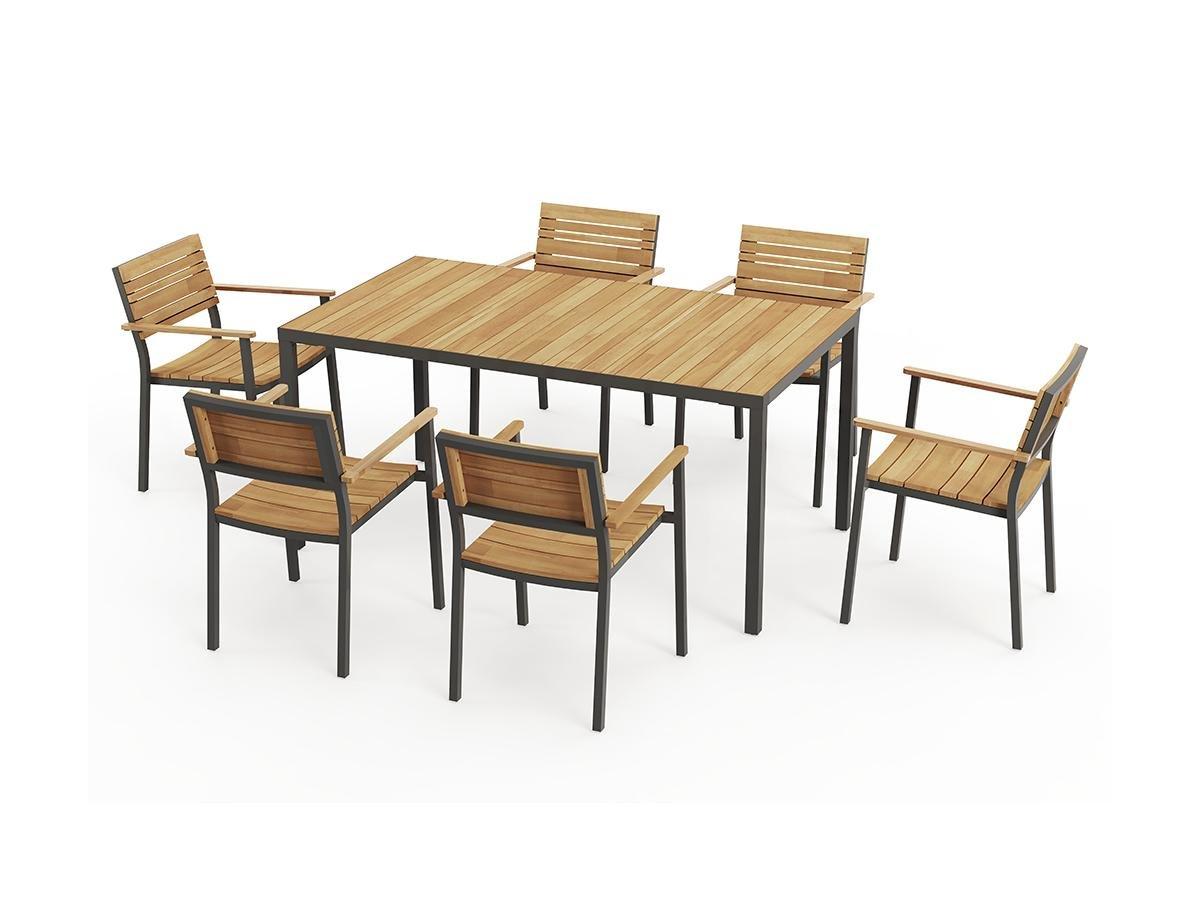 Vente-unique Table à manger de jardin en acacia et aluminium anthracite - 6 couverts - L160 cm - MILIES de MYLIA  