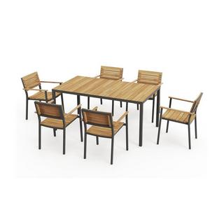 Vente-unique Table à manger de jardin en acacia et aluminium anthracite - 6 couverts - L160 cm - MILIES de MYLIA  