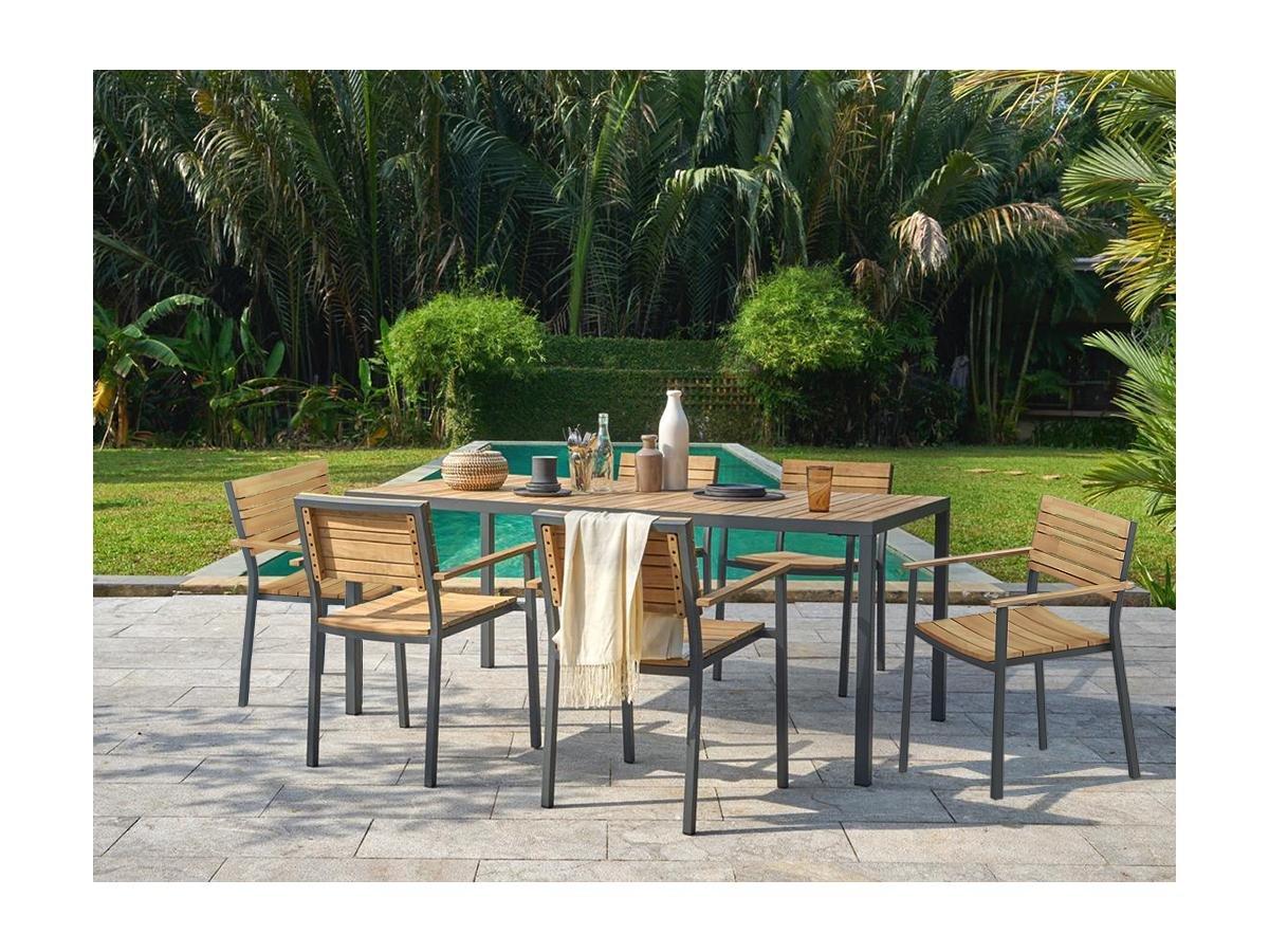 Vente-unique Table à manger de jardin en acacia et aluminium anthracite - 6 couverts - L160 cm - MILIES de MYLIA  