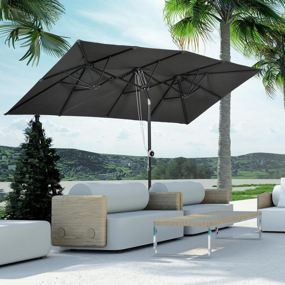 Northio Parasol, Parasol de Jardin 150 x 295 cm, Parasol Double avec Angle d'inclinaison réglable, Parasol de marché pour terrasse, Polyester, Gris  
