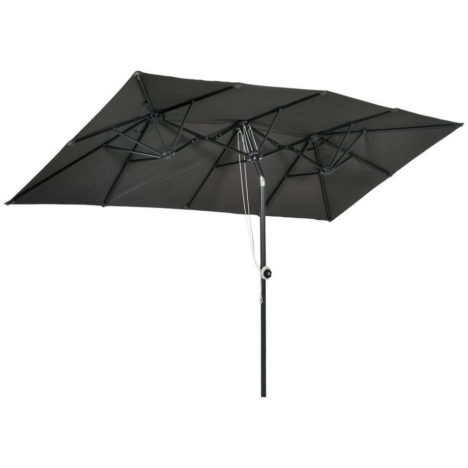 Parasol, Parasol de Jardin 150 x 295 cm, Parasol Double avec Angle d'inclinaison réglable, Parasol de marché pour terrasse, Polyester, Gris