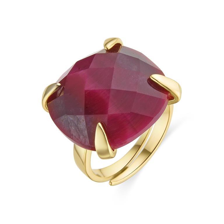 Luxenter  Anello  in argento 925 con occhio di tigre rosa rifinito in oro giallo 18 carati - Timbur 