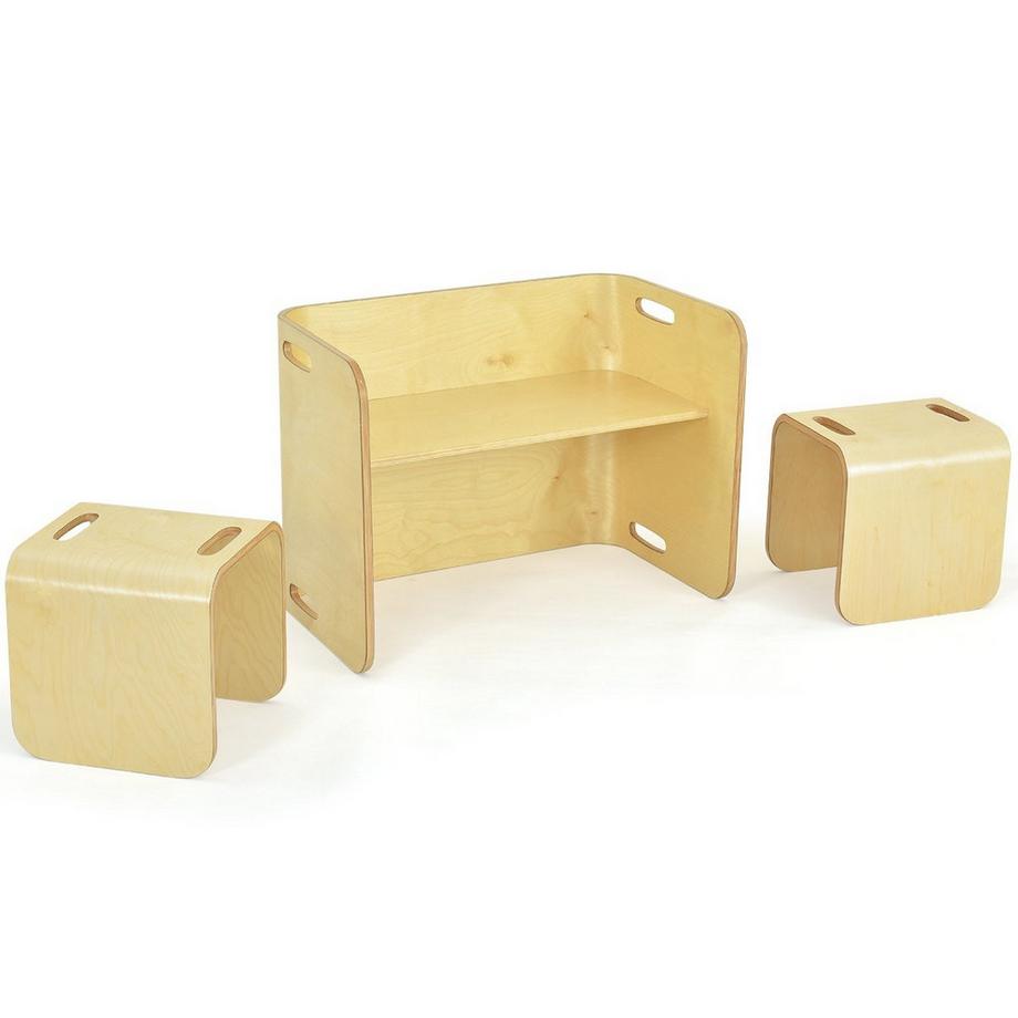 Northix  3 tlg. Kindertisch Stühle Set Kindersitzgrupppe Holz Kindermöbel Lerntisch Natur 