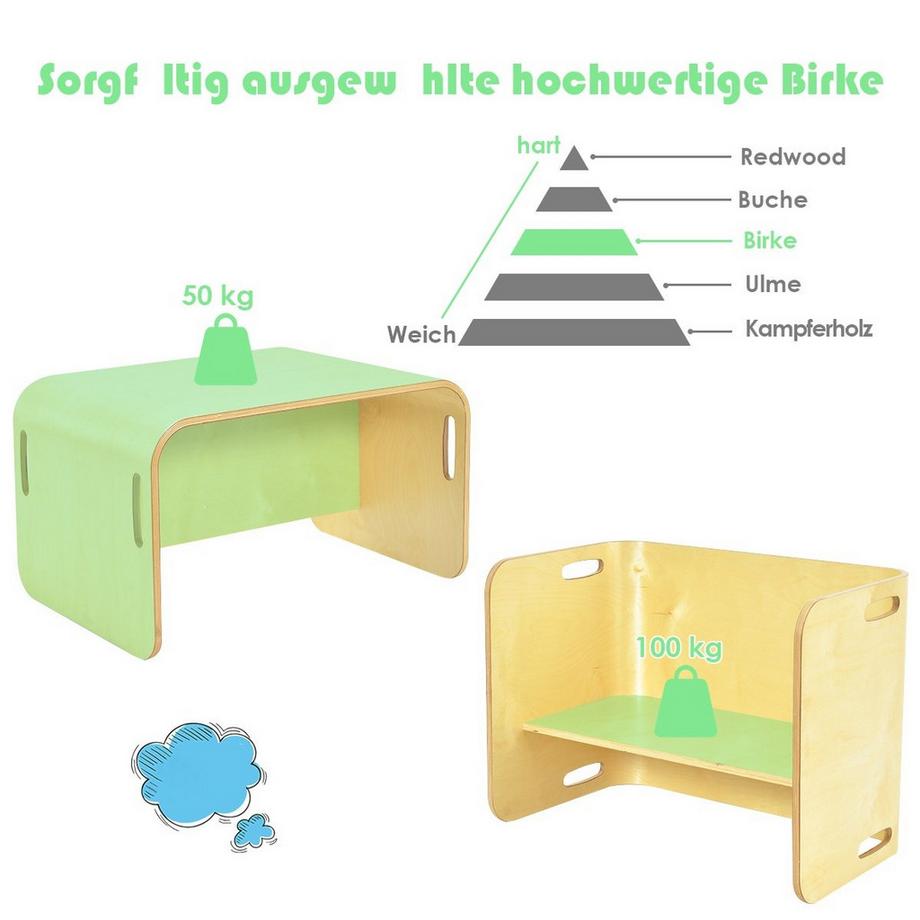 Northix  3 tlg. Kindertisch Stühle Set Kindersitzgrupppe Holz Kindermöbel Lerntisch Natur 