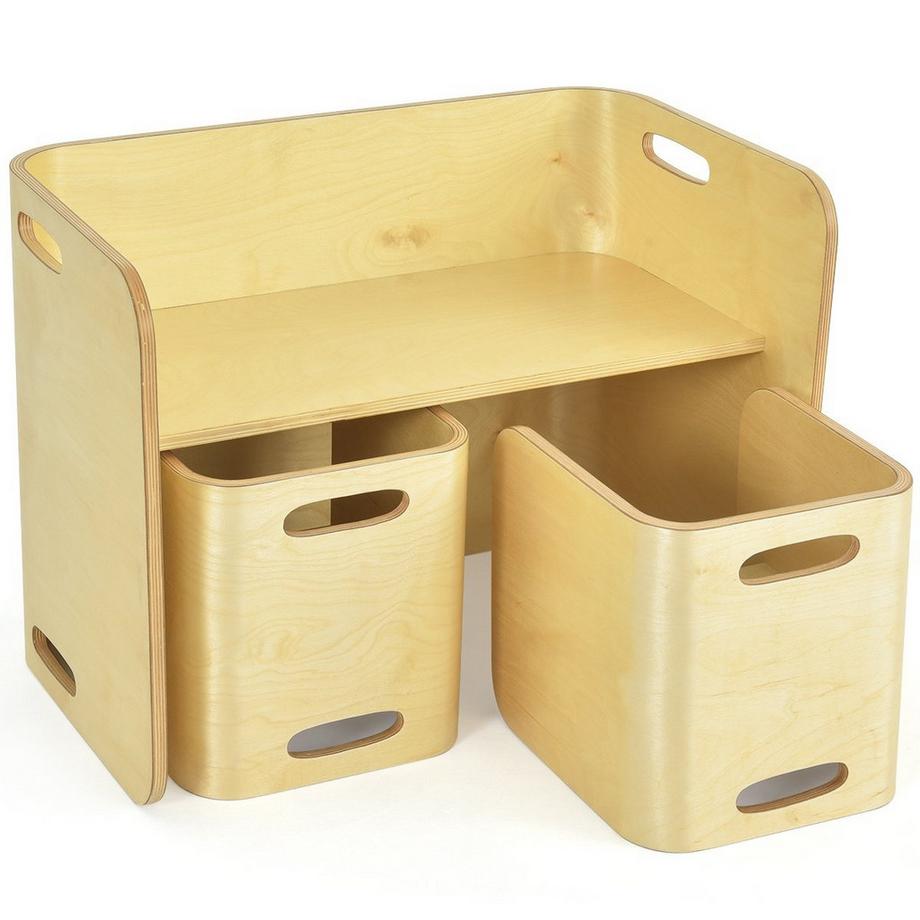 Northix  3 tlg. Kindertisch Stühle Set Kindersitzgrupppe Holz Kindermöbel Lerntisch Natur 