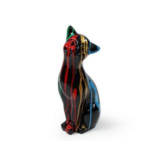 Vente-unique Grande statua di un gatto - L.24 x P. 13 x H.53 cm - in Resina - Multicolore - MINIRIA  