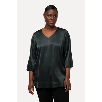 Blouse boxy en satin à col en V et manches 3/4