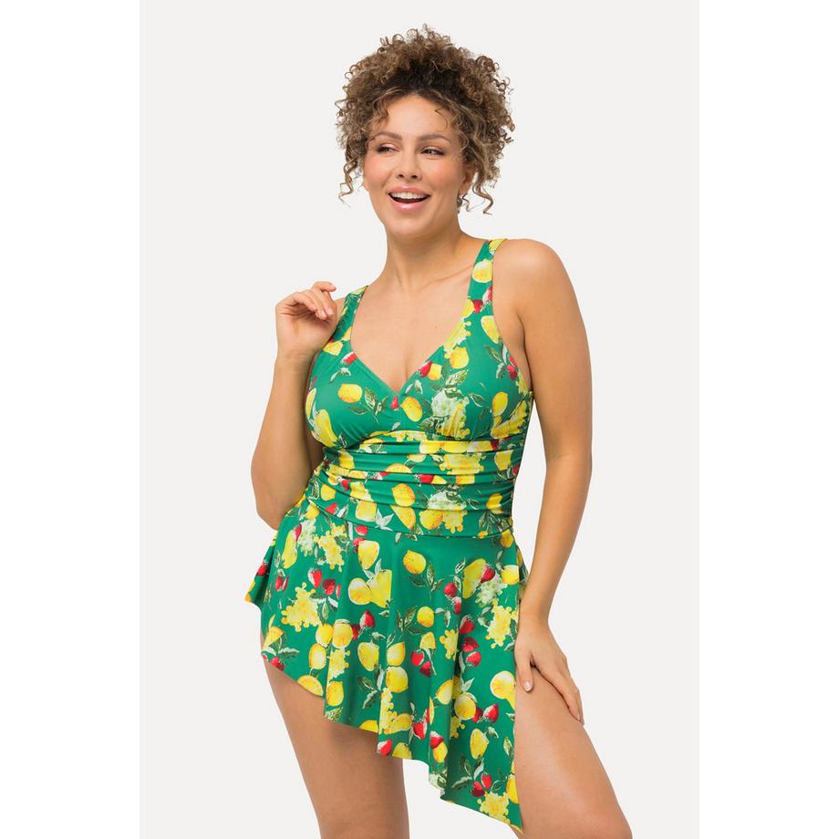 Ulla Popken Badekleid Zitronen Softcups Asymmetrischer Saum  