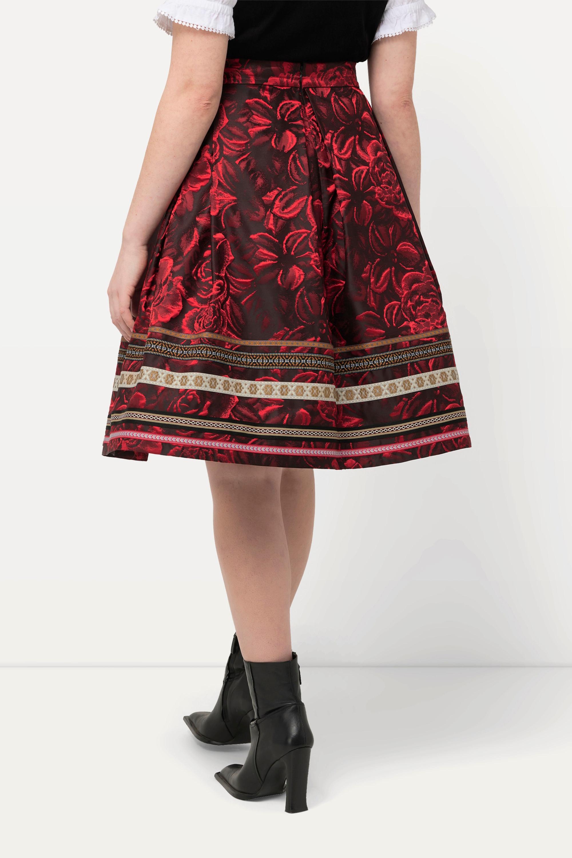 Ulla Popken Rock A-Linie Jacquard Blütenmuster Zierbänder  