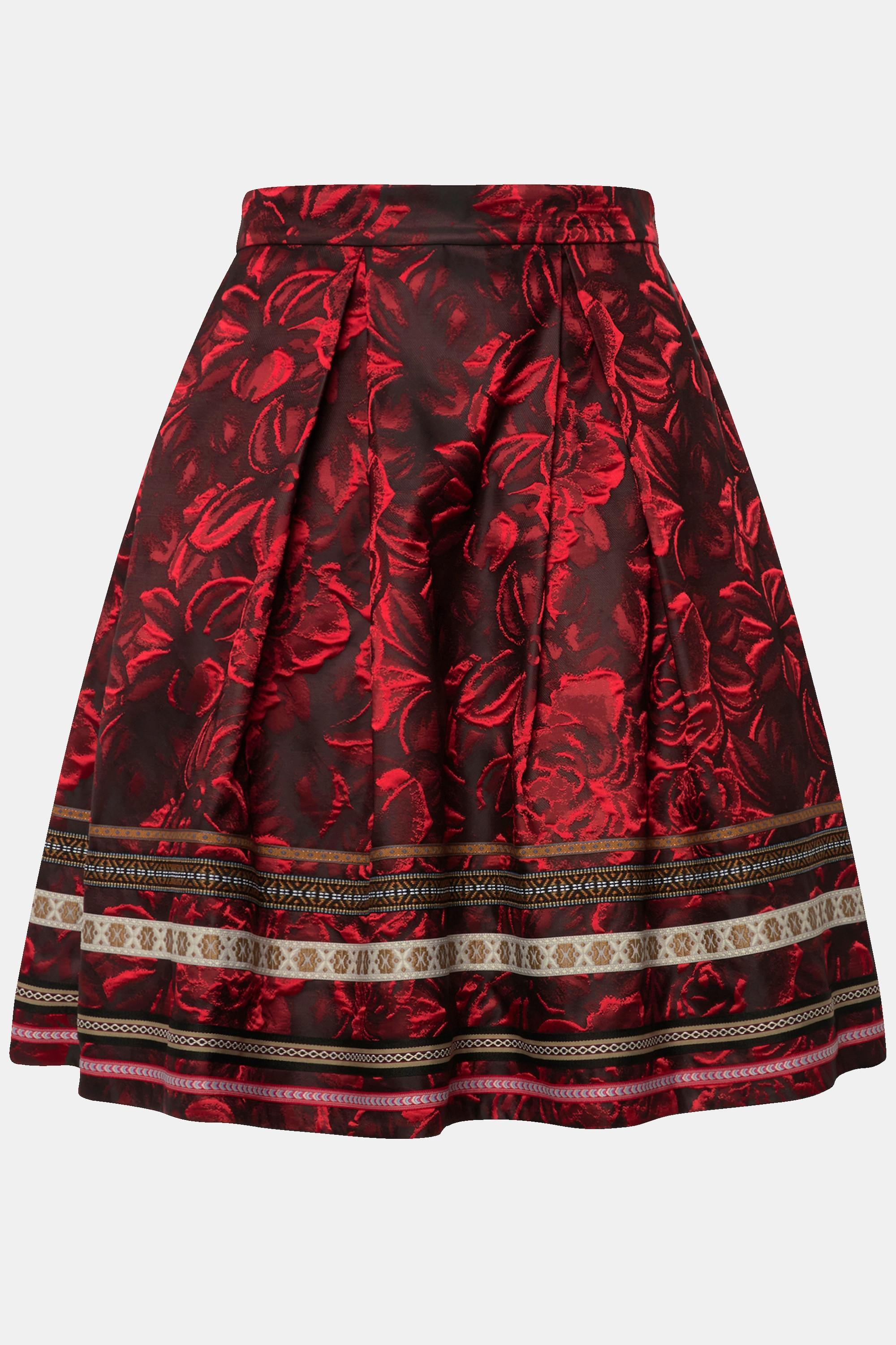 Ulla Popken Rock A-Linie Jacquard Blütenmuster Zierbänder  