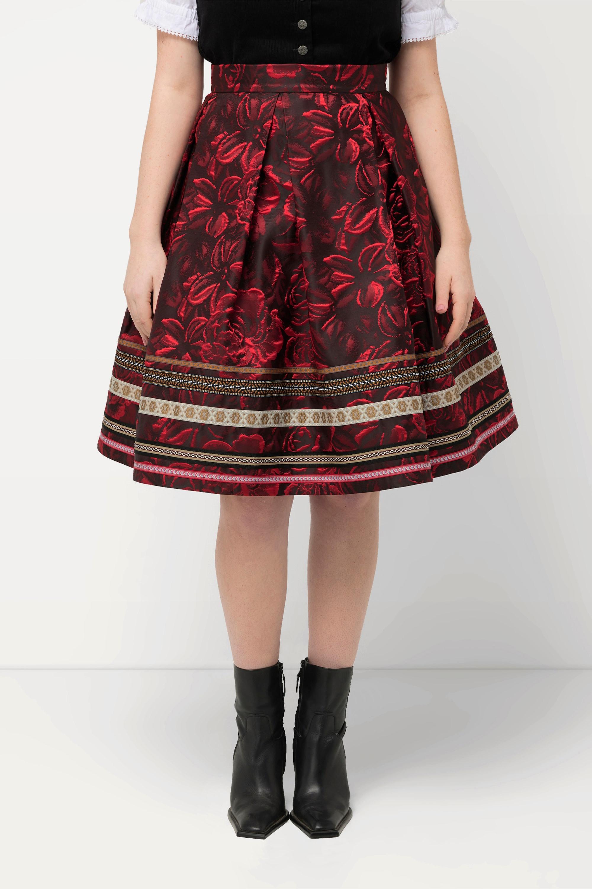 Ulla Popken Rock A-Linie Jacquard Blütenmuster Zierbänder  