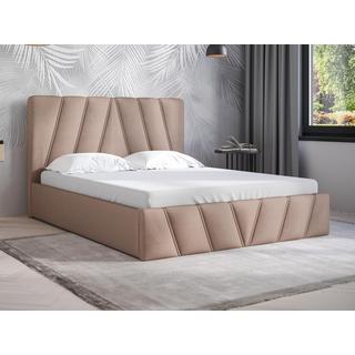 PASCAL MORABITO Bett mit Bettkasten - 140 x 190 cm - Samt - Beige + Matratze - LIDAMA von Pascal Morabito  