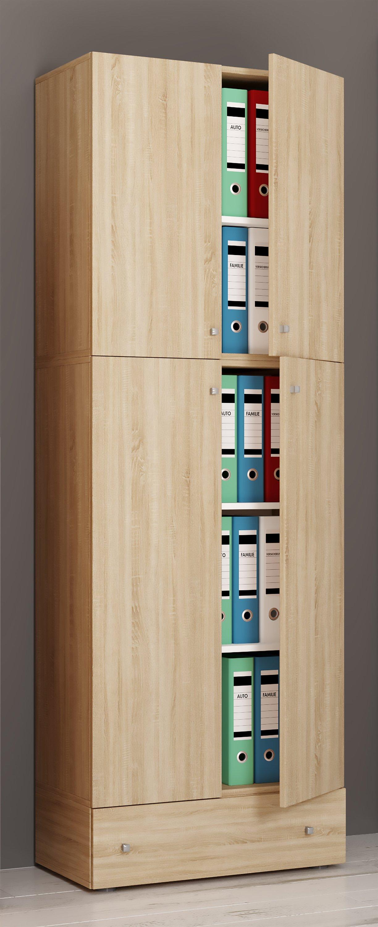 VCM XXL Büroschrank mit 5 Fächern und einer Schublade | moderner Aktenschrank mit Drehtüren | Maße ca. H. 200 x B. 70 x T. 39 cm – Lona 5-Fach  