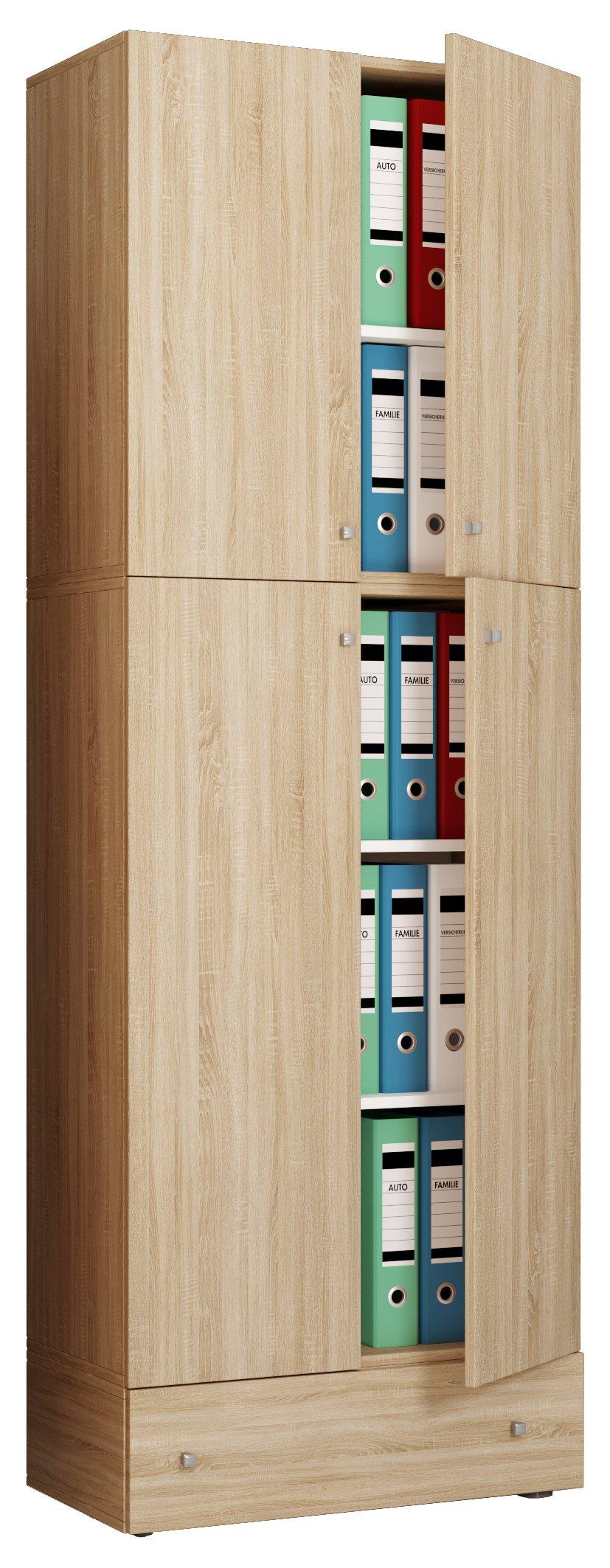 VCM XXL Büroschrank mit 5 Fächern und einer Schublade | moderner Aktenschrank mit Drehtüren | Maße ca. H. 200 x B. 70 x T. 39 cm – Lona 5-Fach  