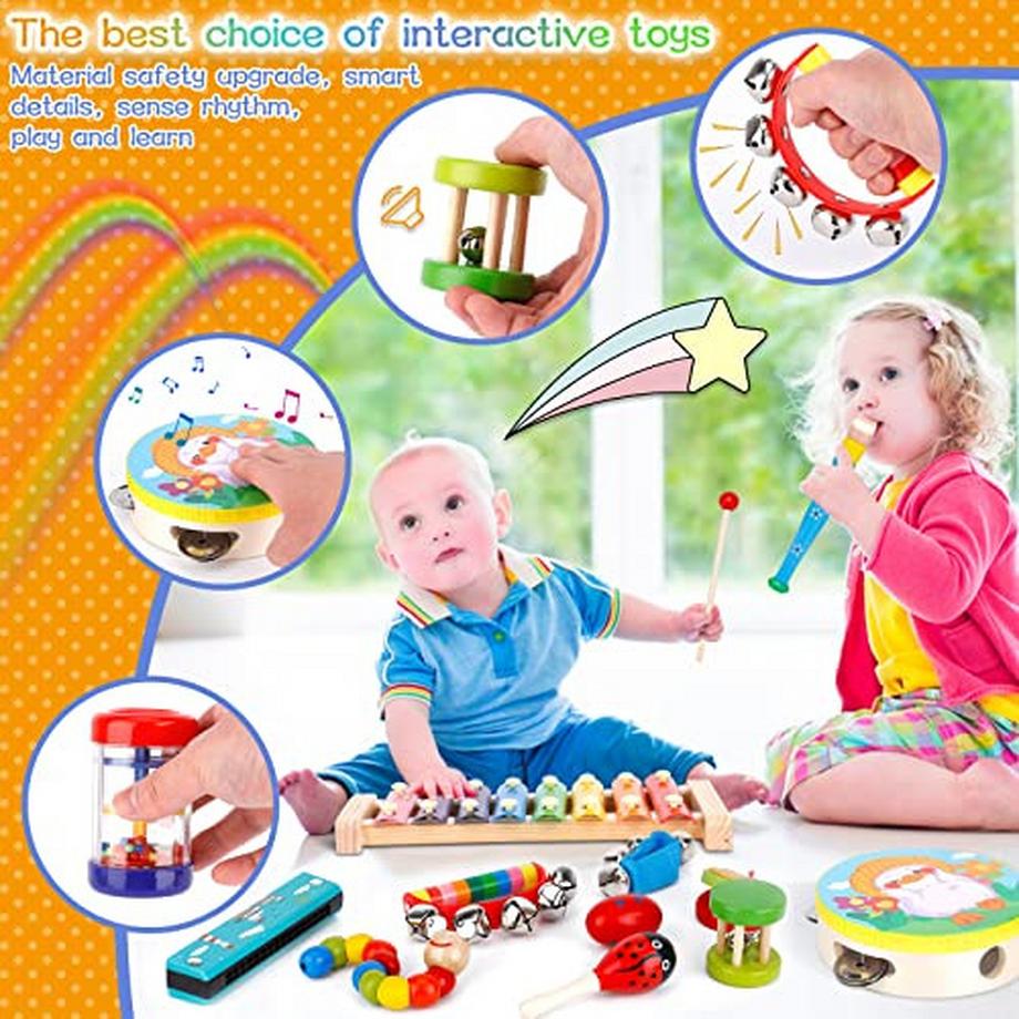 Activity-board  30 pieces of musical instruments for children, wooden percussion instruments for play and rhythm, xylophone 