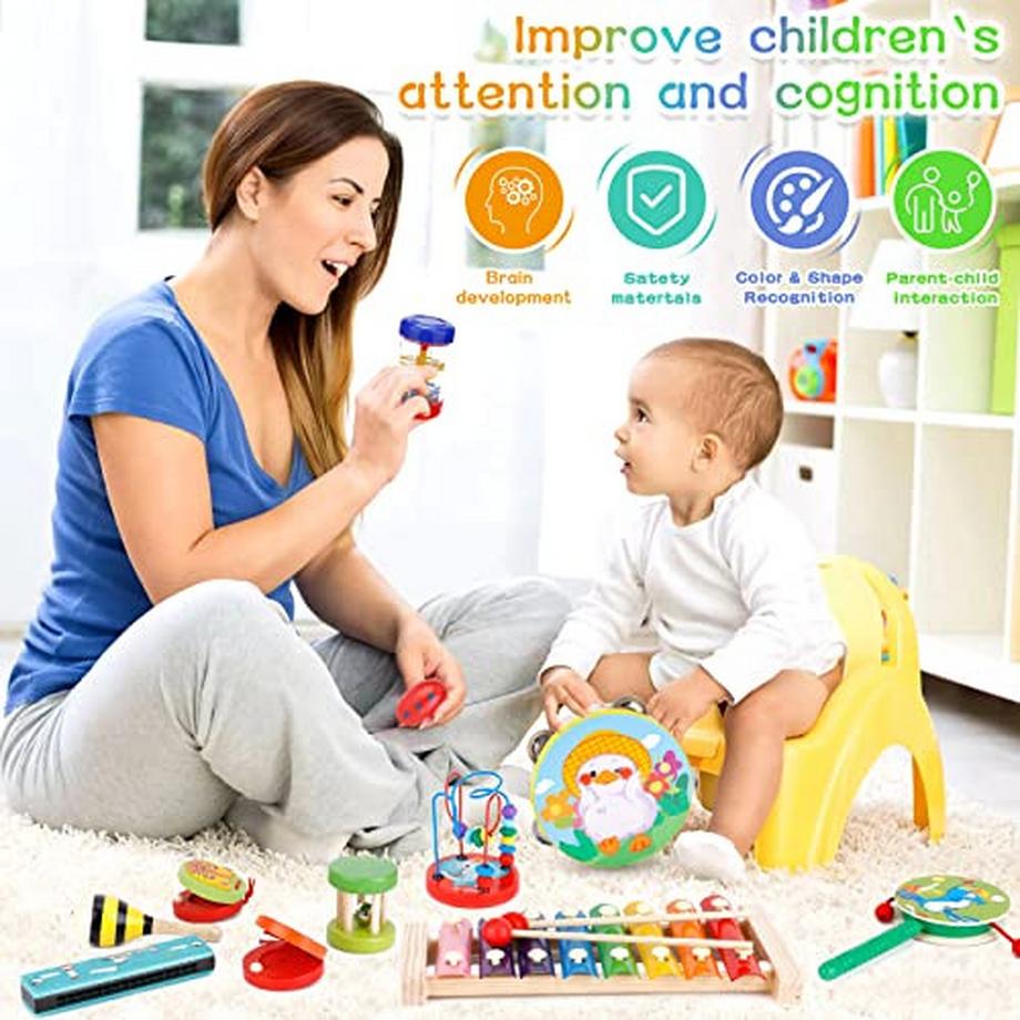 Activity-board  30 pieces of musical instruments for children, wooden percussion instruments for play and rhythm, xylophone 