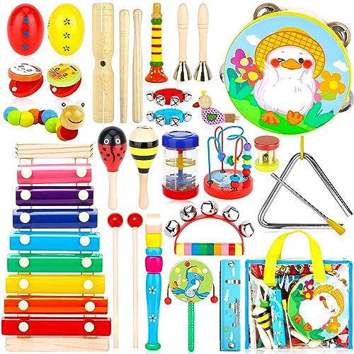 Activity-board  30 pièces d'instruments de musique pour enfants, instruments de percussion en bois pour le jeu et le rythme, xylophone 