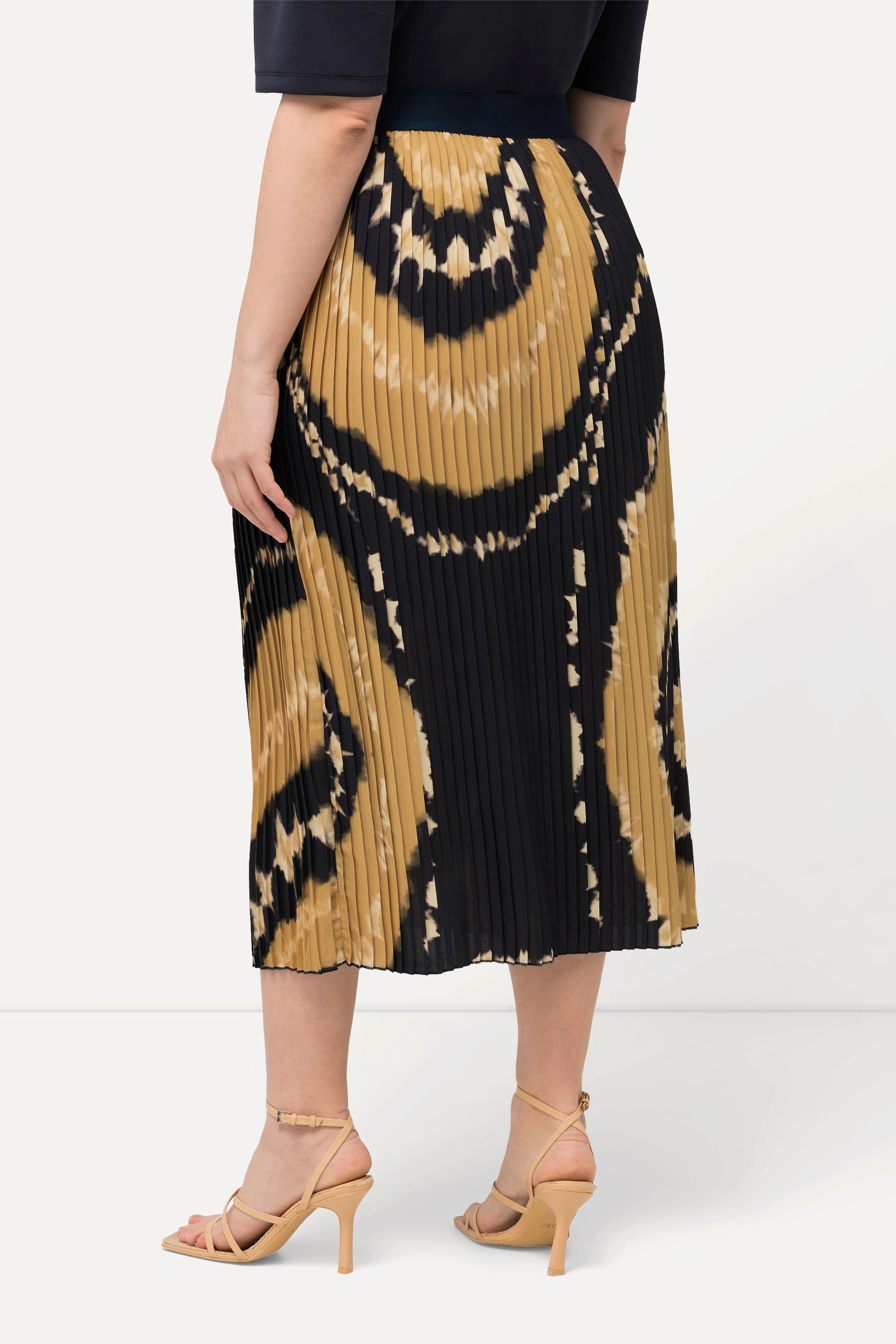 Ulla Popken Gonna Plissettata Stampa Batik Vita Elastica Linea A  