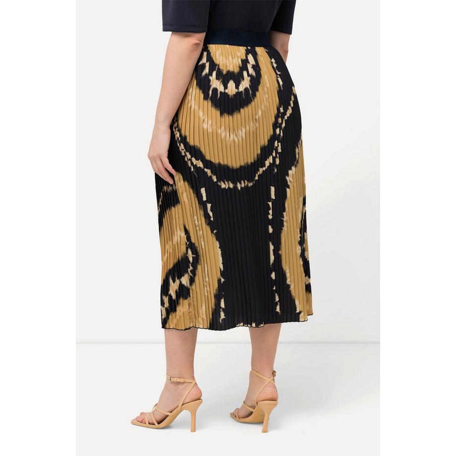 Ulla Popken Gonna Plissettata Stampa Batik Vita Elastica Linea A  